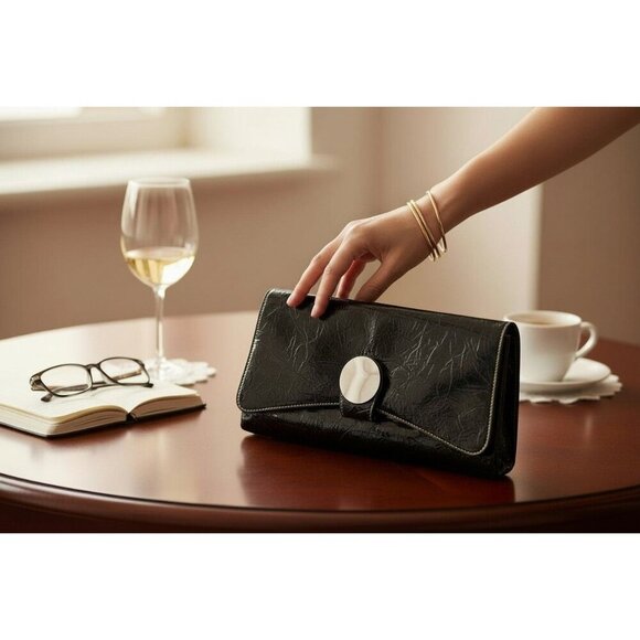 New Directions Handbags - New Directions Black Patent Clutch Purse Bag Magnetic Flap Classy Roomy NWT